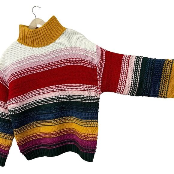 Sundance Small Color Vibes Sweater Rainbow Pullover Mock Neck Textured Womens - Picture 9 of 11
